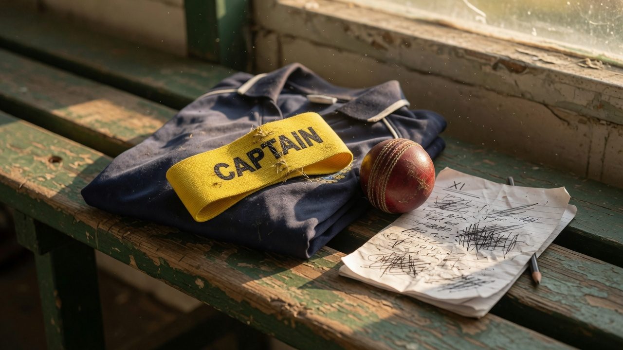 Captain’s armband on a cricket shirt at dusk