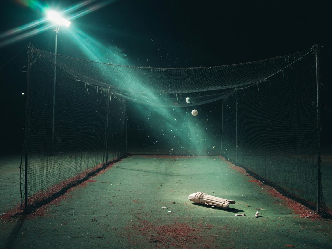 Practice nets before an evening game